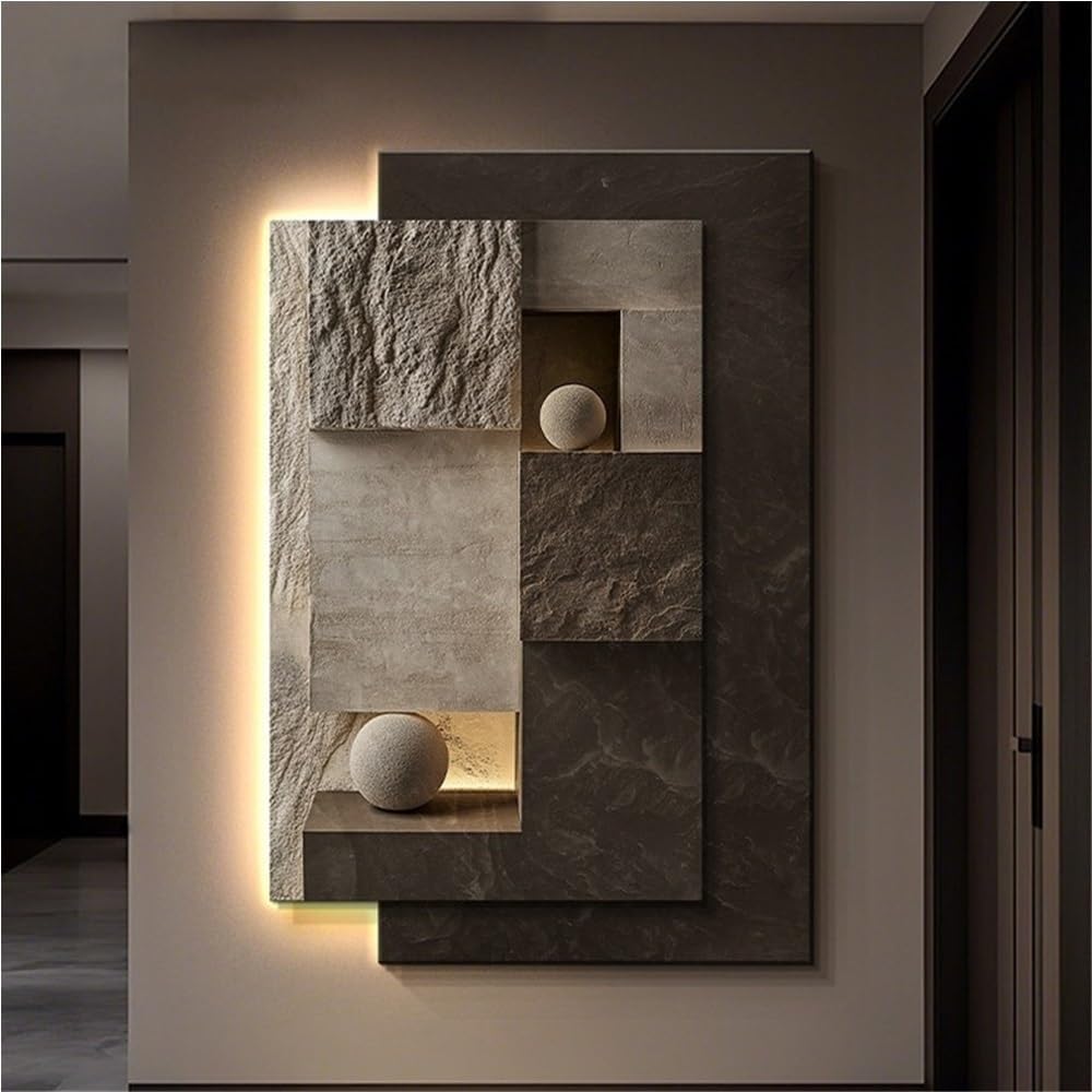 Skiennix Sandstone Textured Wall Art - Modern Geometric LED Lighted Decor | 27.6x39.4in Abstract Design