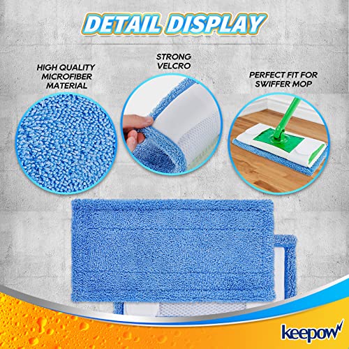 KEEPOW Reusable Mop Pad 4 Pack - Blue for Swiffer Sweeper Mop
