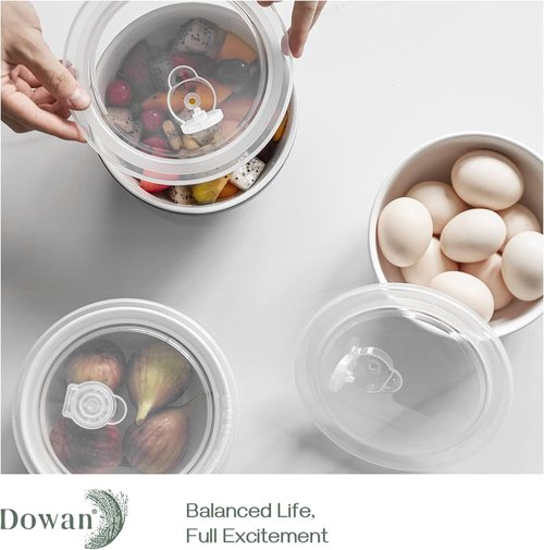 DOWAN Mixing Bowls Set - Ceramic Serving Bowls with Lids for Food Storage | 4-Piece Turquoise Set (64/32/24/12 Ounce)