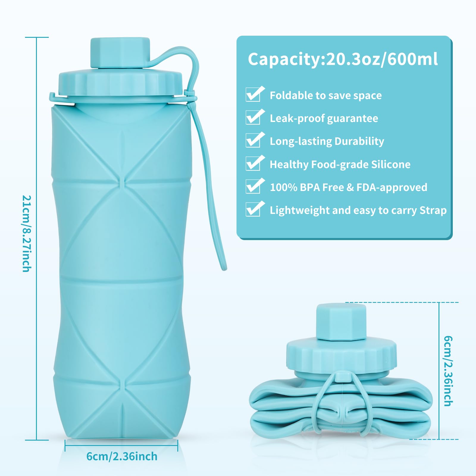 YCTMALL Silicone Collapsible Water Bottles,Lightweight Reusable Leakproof For Traveling Camping Hiking Cycling Sports Outdoor,Foldable Portable Travel Water Bottle 600ML Dark Grey And Purple 2Pack.