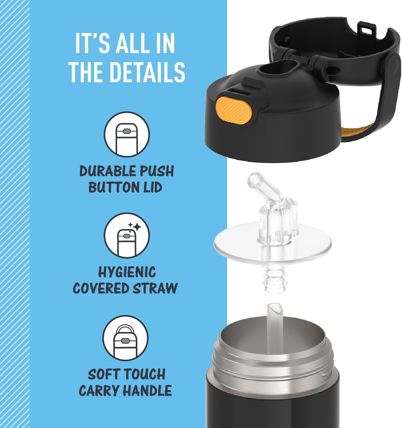 THERMOS FUNTAINER Water Bottle - 12 Ounce Kids Stainless Steel Vacuum Insulated with Straw | Batman Design