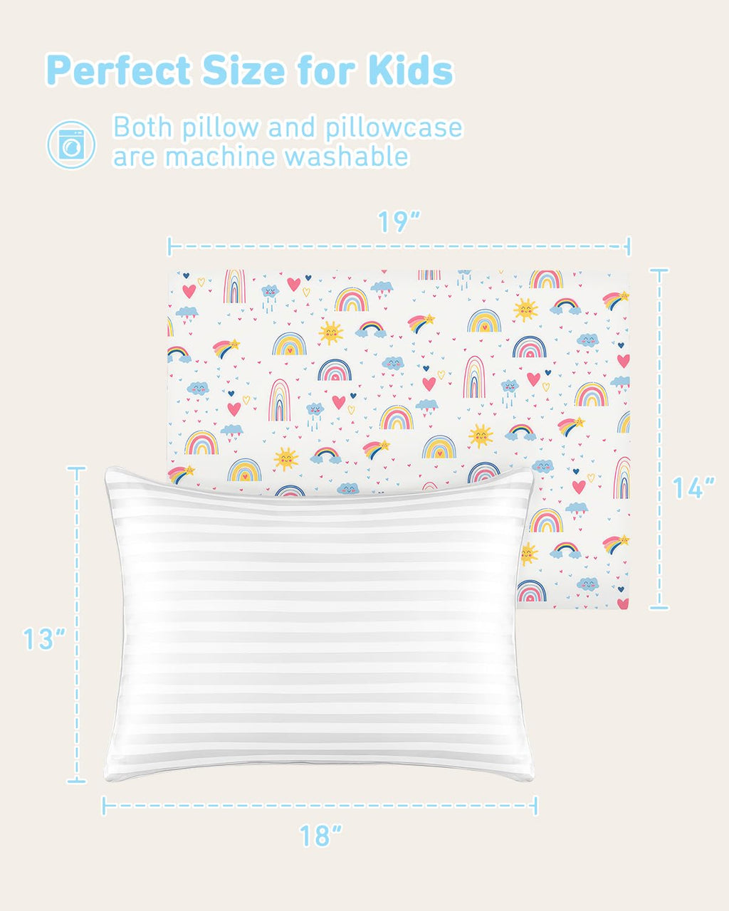Babebay Toddler Pillow - Soft 13x18 Machine Washable Kids Pillow with Cotton Case | Perfect for Travel