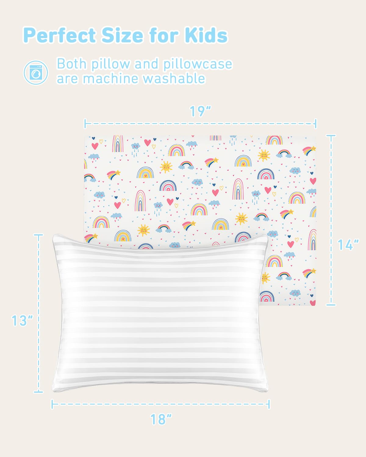 Babebay Toddler Pillow - Soft 13x18 Machine Washable Kids Pillow with Cotton Case | Perfect for Travel