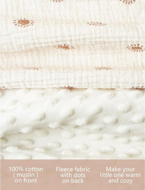 Konssy Baby Blankets - Super Soft Unisex Minky Nursery Blanket with Muslin Cotton Front | Newborn Size
