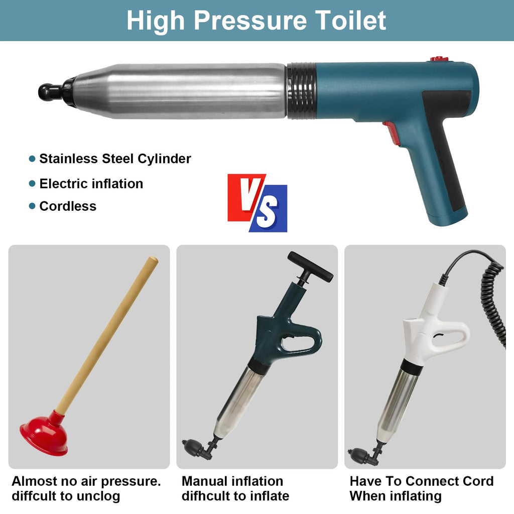 RisxhgYses Electric Toilet Plunger,High Pressure Toilet Plunger,For Bathroom Floors Shower Kitchen Drain Sinks Unclogger, Heavy Duty Clog Remover Declogger Toilet Plumbing Clogs