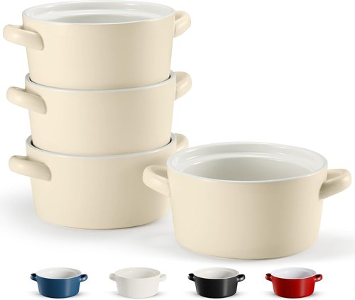 Kook Soup Crocks - Ceramic Stackable Bowls | Oven, Microwave & Dishwasher Safe, 18 oz, Set of 4 (Ivory)