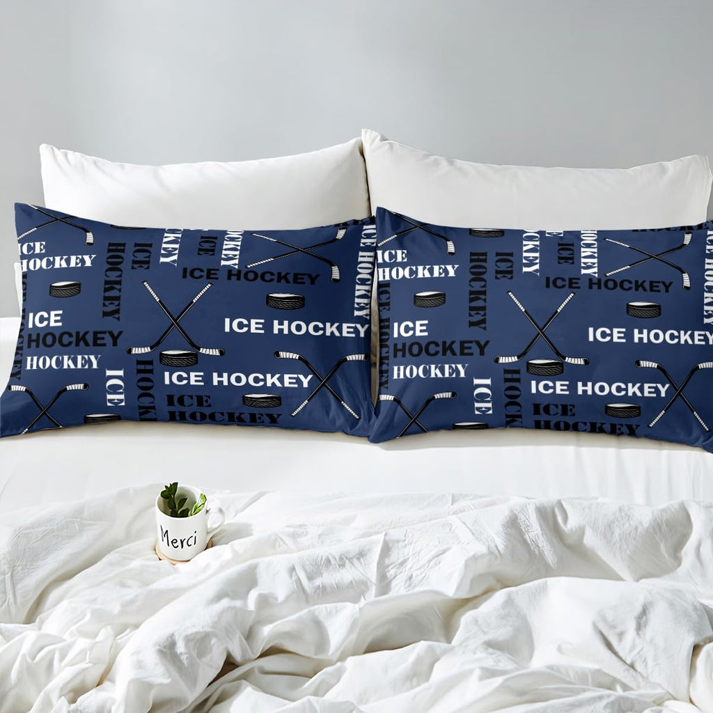 Feelyou Boys Ice Hockey Bed Sheets Twin Size Sports Hockey Pucks Print Sheets Set for Kids Teens Girls Ball Gamer Decorations Bedding Set Blue Fitted Sheet Set Bedroom All Season 1 Pillowcase