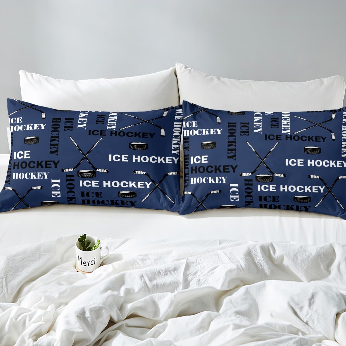 Feelyou Boys Ice Hockey Bed Sheets Twin Size Sports Hockey Pucks Print Sheets Set for Kids Teens Girls Ball Gamer Decorations Bedding Set Blue Fitted Sheet Set Bedroom All Season 1 Pillowcase