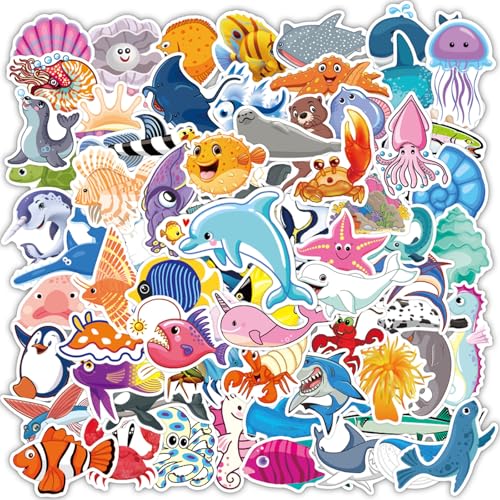 80 Pack Ocean Animal Stickers for Kids - Waterproof Vinyl Decor
