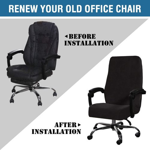 H.VERSAILTEX Velvet Home Office Chair Covers Stretchable Computer Desk Chair Covers Mid - High Back Universal Executive Boss Gaming Seat Cover Removable Machine Washable, Black