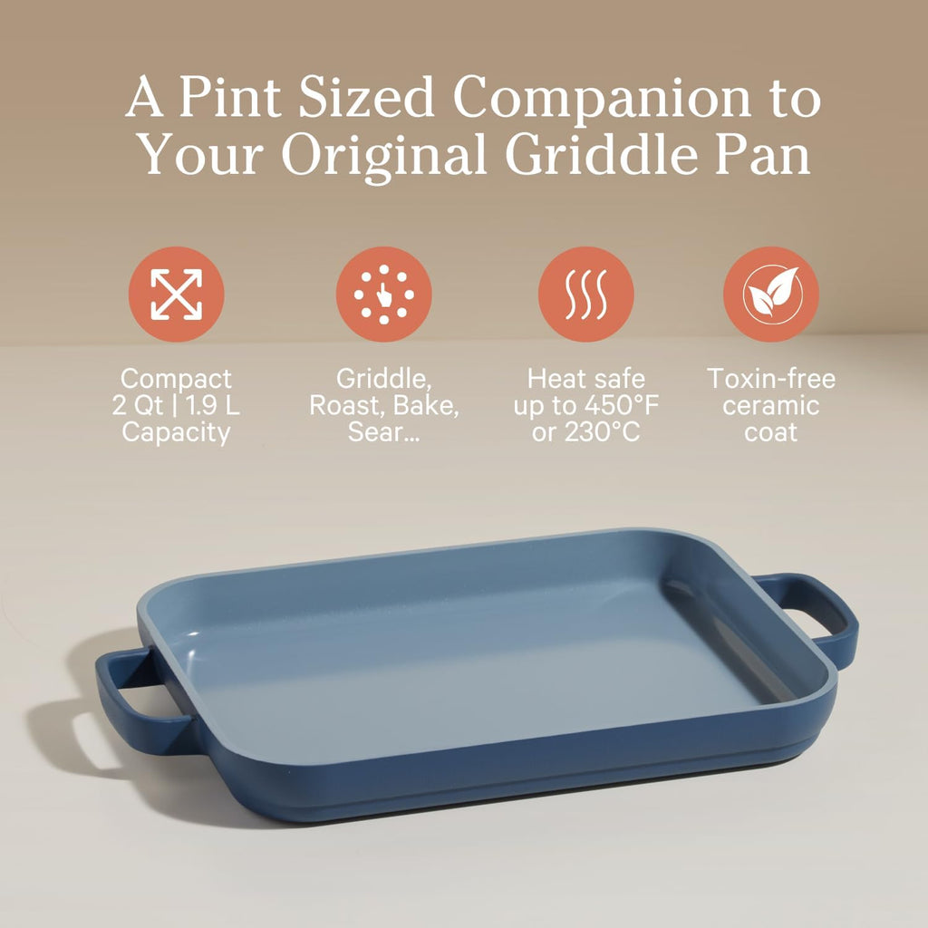 Our Place Mini Griddle Pan - 9" Nonstick Ceramic Griddle for Stovetop & Oven | PFAS-Free, Oven-Safe to 450°F | Blue Salt