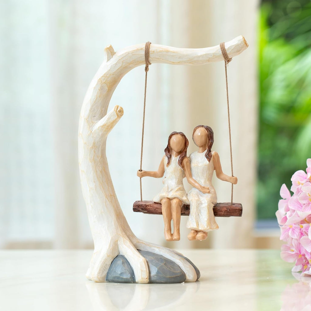 Regine Switzerland Swing Statue - Hand-Painted Mother Daughter Figurine | Perfect Birthday Gift