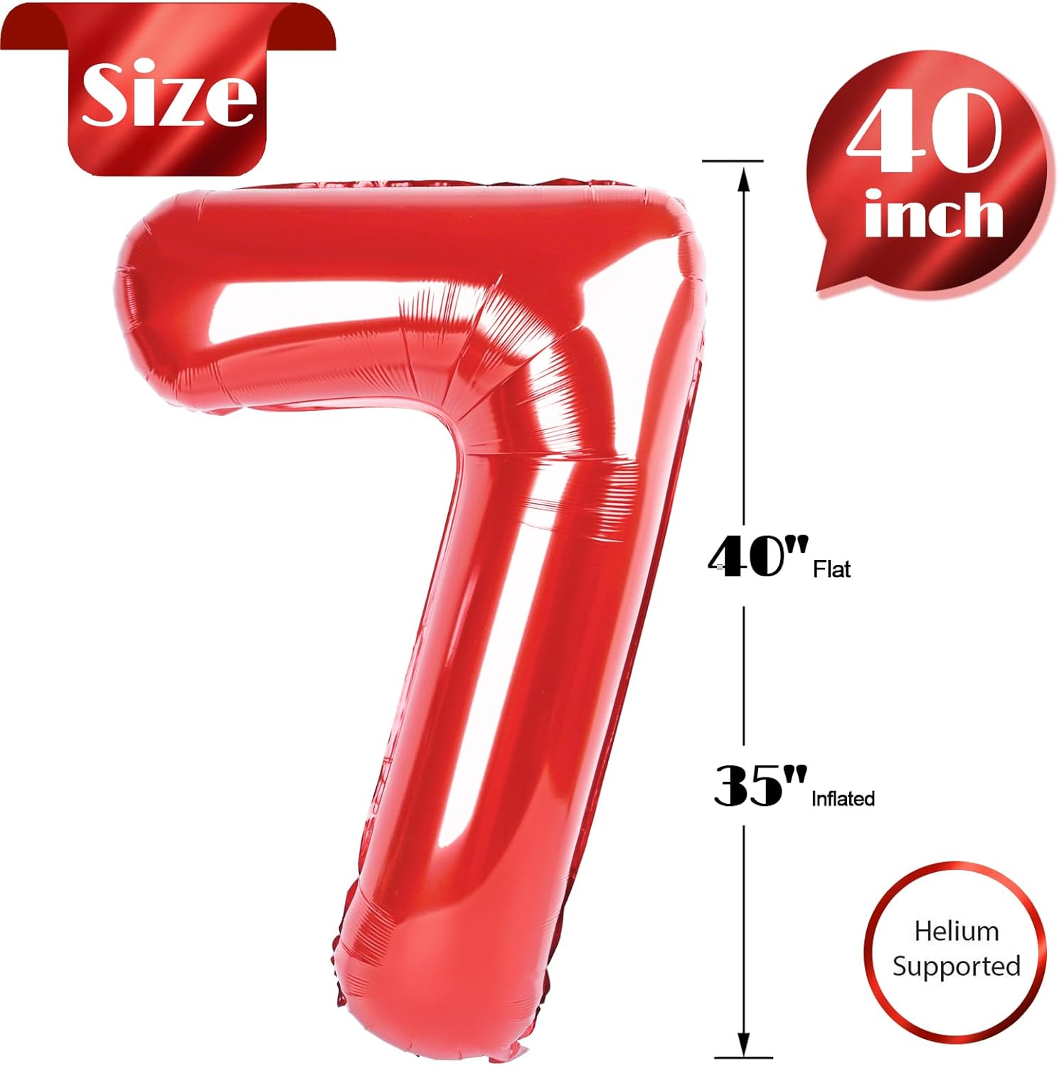 Red Number 7 Balloon - 40 Inch Giant Foil Balloon for 7th Birthday Party Decorations