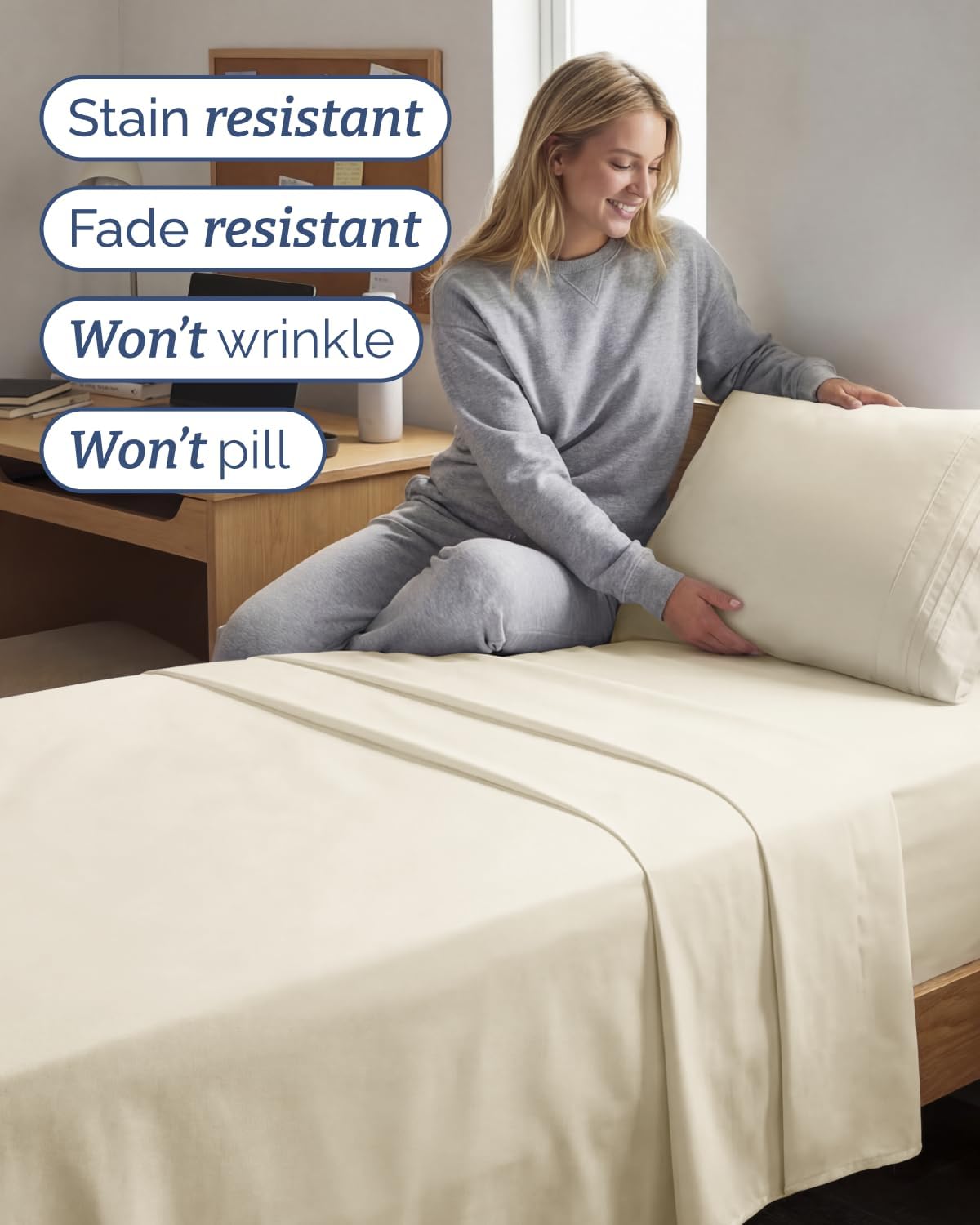 Skiennix Twin XL Sheet Set - Comfy Cooling Bed Sheets for Ultimate Luxury - Deep Pockets, Soft & Wrinkle-Free - Off White