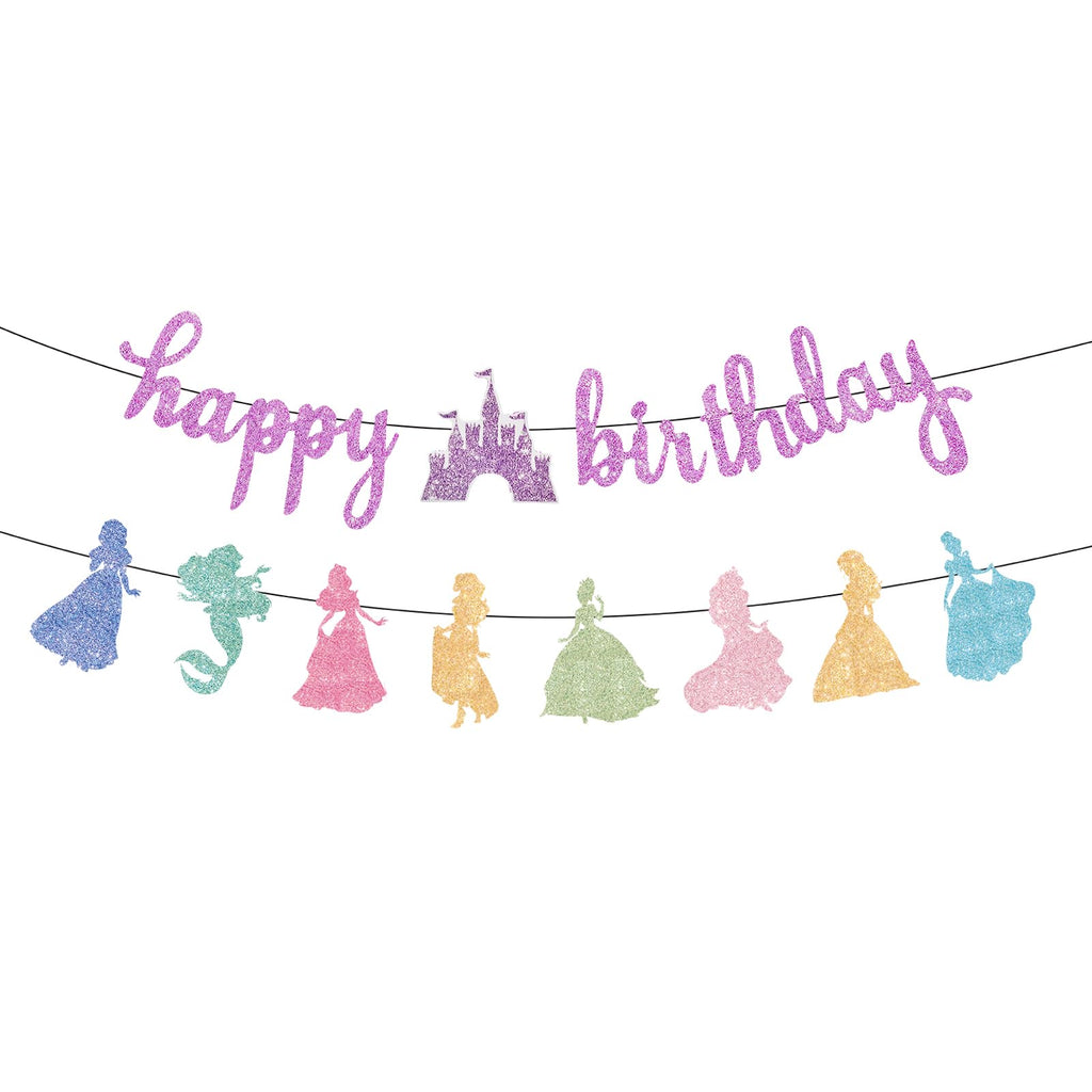Neyeidru Princess Birthday Banner Decorations - Pink Happy Birthday Garland Glitter Bunting for Girls Coquette Birthday Party Decorations Favor Supplies