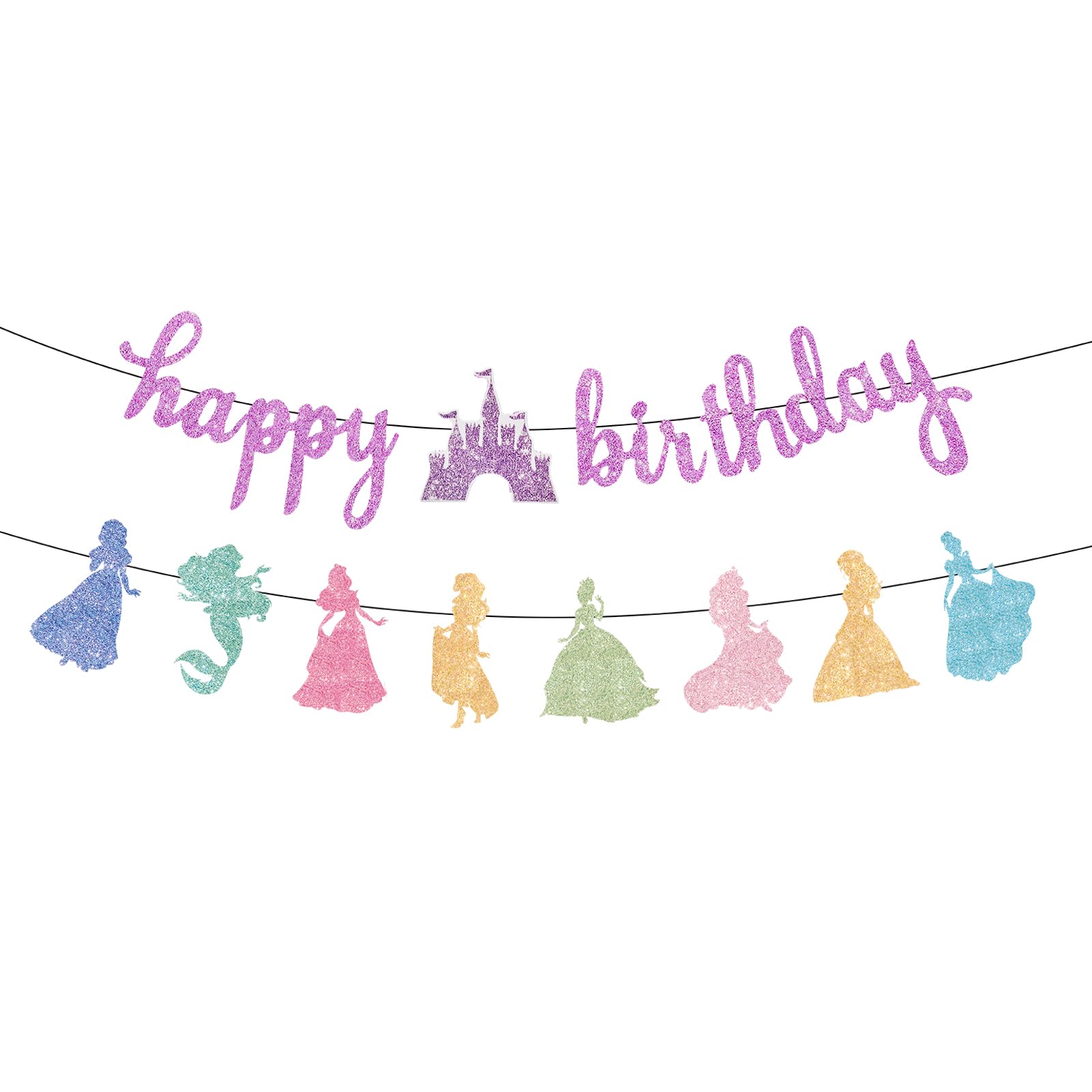 Neyeidru Princess Birthday Banner Decorations - Pink Happy Birthday Garland Glitter Bunting for Girls Coquette Birthday Party Decorations Favor Supplies
