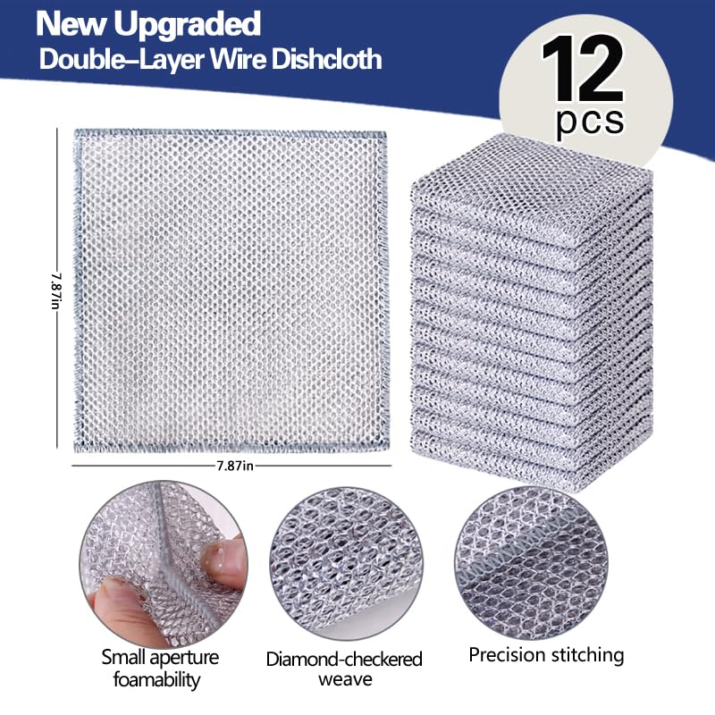 12-Pack Scratch-Free Steel Dishcloths - Reusable & Quick-Dry