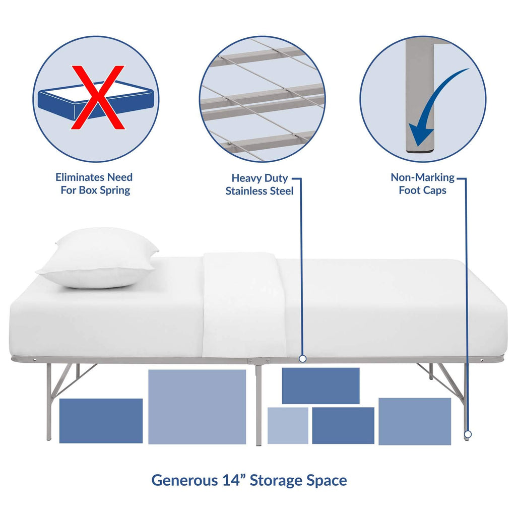 Modway Horizon Replaces Box Spring-Folding Metal Mattress Bed Frame, Twin, Gray