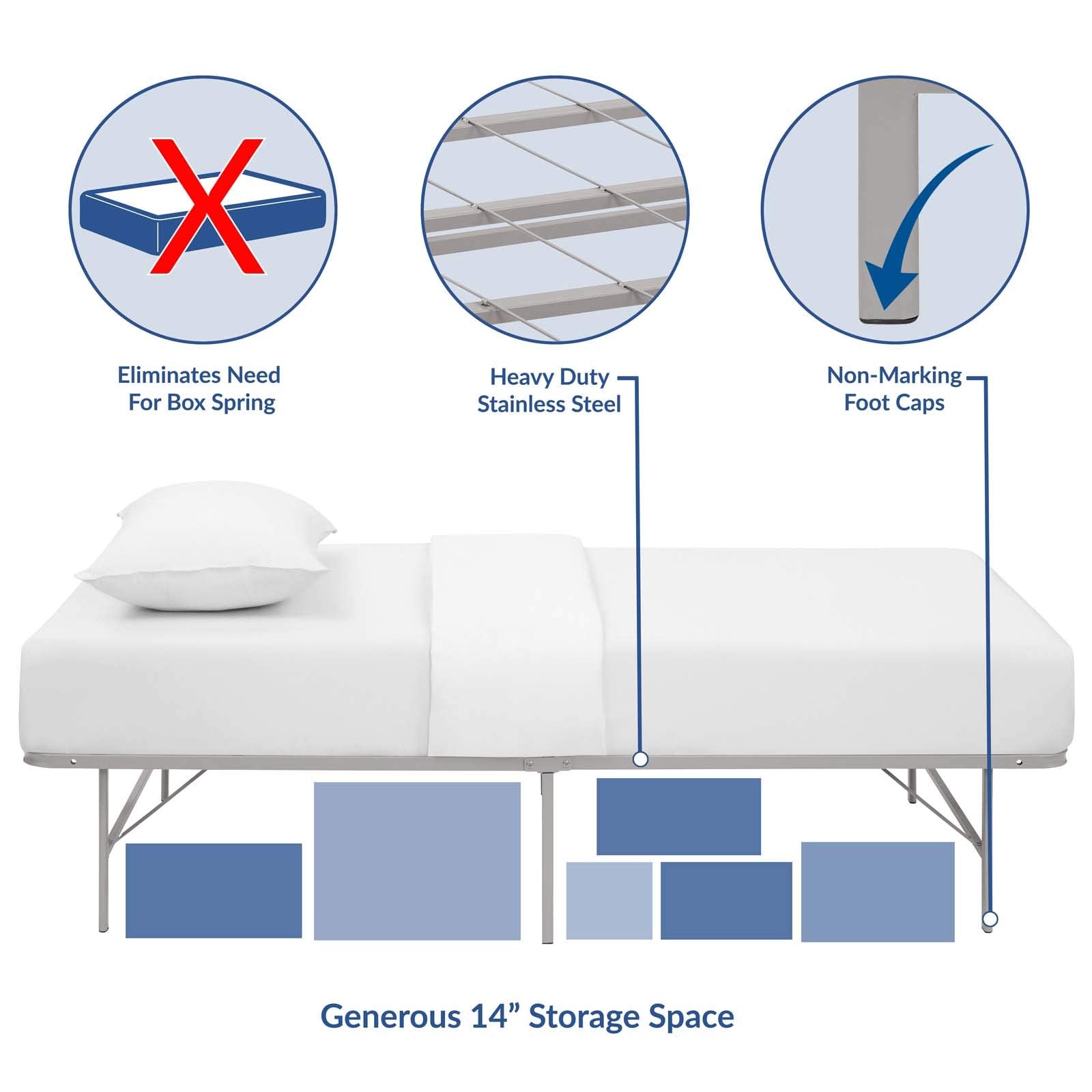 Modway Horizon Replaces Box Spring-Folding Metal Mattress Bed Frame, Twin, Gray