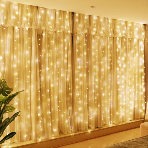 HXWEIYE 300L Curtain Lights - Plug-In & Battery Operated Fairy Lights with Remote & Timer Bundle