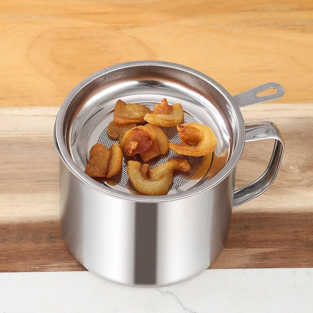 HCXCQLSUY Grease Container, Bacon Grease Container with Strainer, Cooking Oil Keeper with Lid and Easy-Grip Handle (1 L)