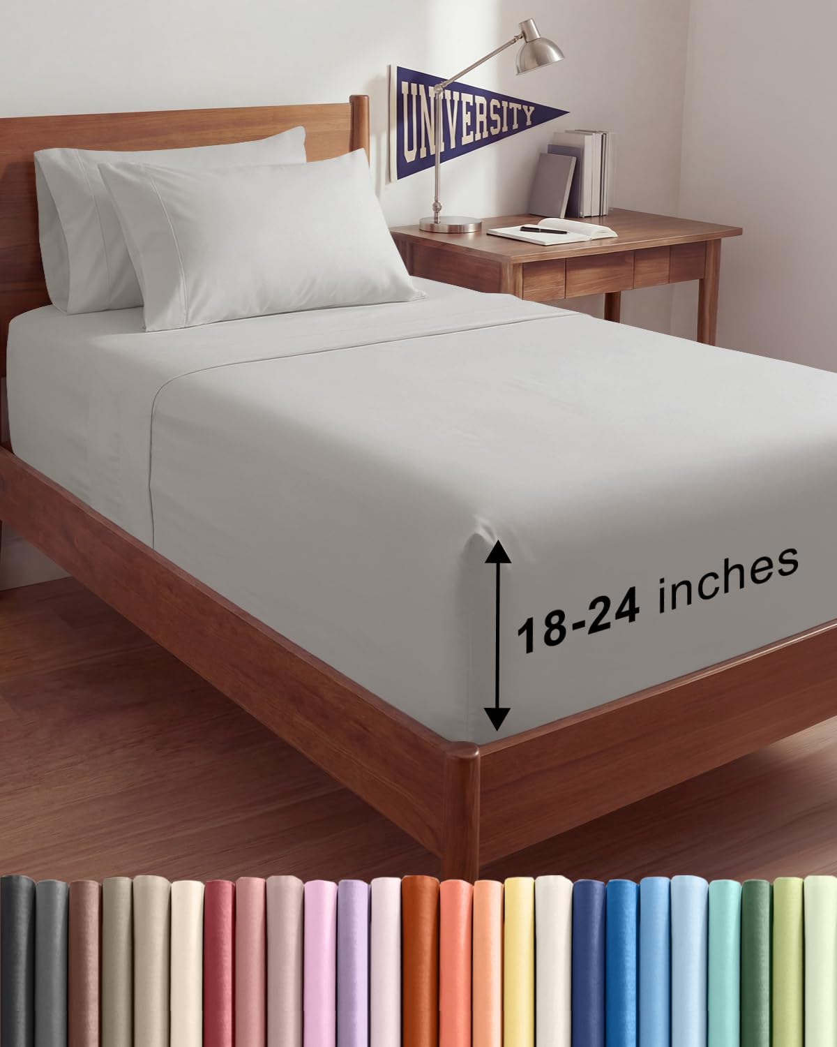Skiennix Extra Deep Twin XL Sheet Set - 4-Piece Breathable Cooling Bedding - Soft, Wrinkle-Free French Grey