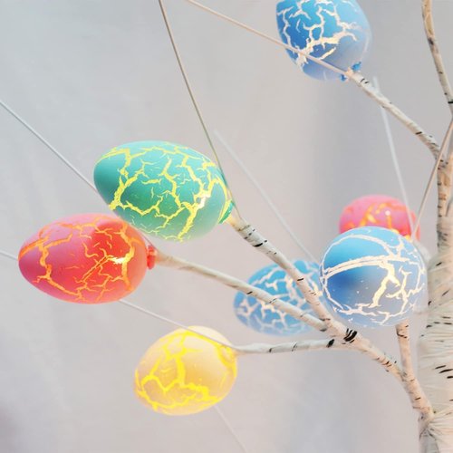 Kemooie 24-Inch Pre-Lit White Birch Tree - 24 Easter Egg Ornaments & LED Lights | Perfect Spring Table Centerpiece