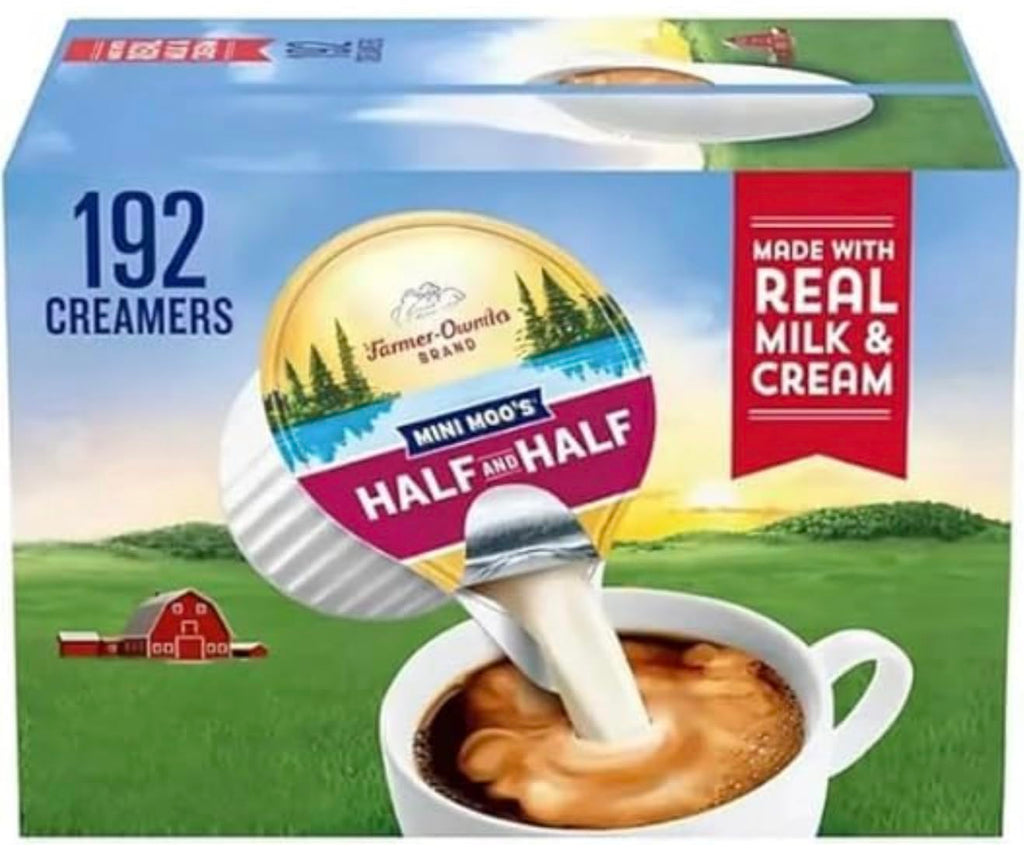 Mini Moo’s Coffee Creamer Singles - Half & Half, Convenient 192 Count Pack for On-the-Go Enjoyment