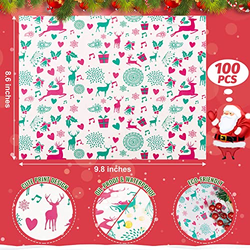 Christmas Wax Paper with Reindeer Pattern - Food Grade Food Wraps, 100 Sheets