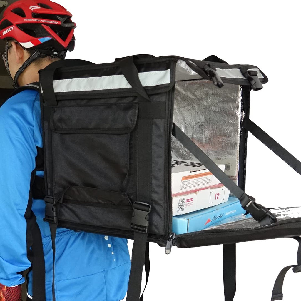 Packir PK-64B: Big Pizza/Food Delivery Bag for Motorcycle or Bicycle, 16"x16"x16", with Metal Rack for Motorcycle Use