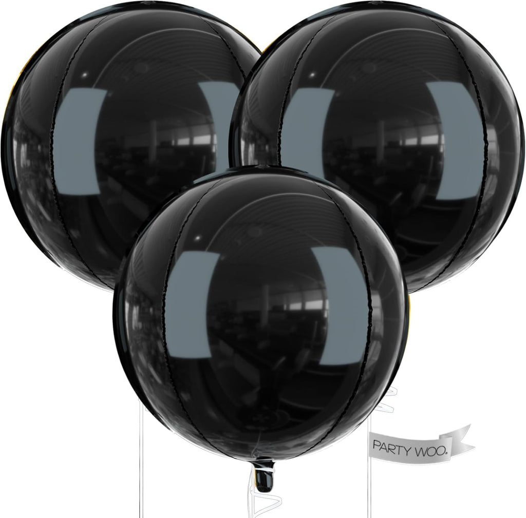 PartyWoo Black Foil Balloons - 50 Inch Jumbo Round Mylar Balloons for Halloween & Birthday Celebrations