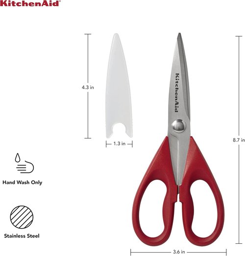 KitchenAid Kitchen Shears - Durable Stainless Steel Scissors with Soft Grip Handle | 8.72 Inch, Red