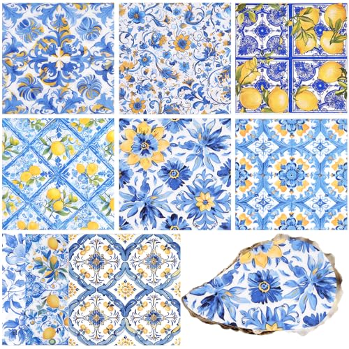Mediterranean Decoupage Napkins - 36pcs Italian Lemon Tile Designs