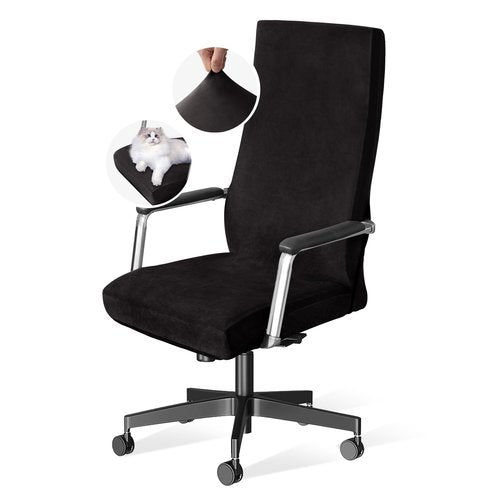 H.VERSAILTEX Velvet Home Office Chair Covers Stretchable Computer Desk Chair Covers Mid - High Back Universal Executive Boss Gaming Seat Cover Removable Machine Washable, Black