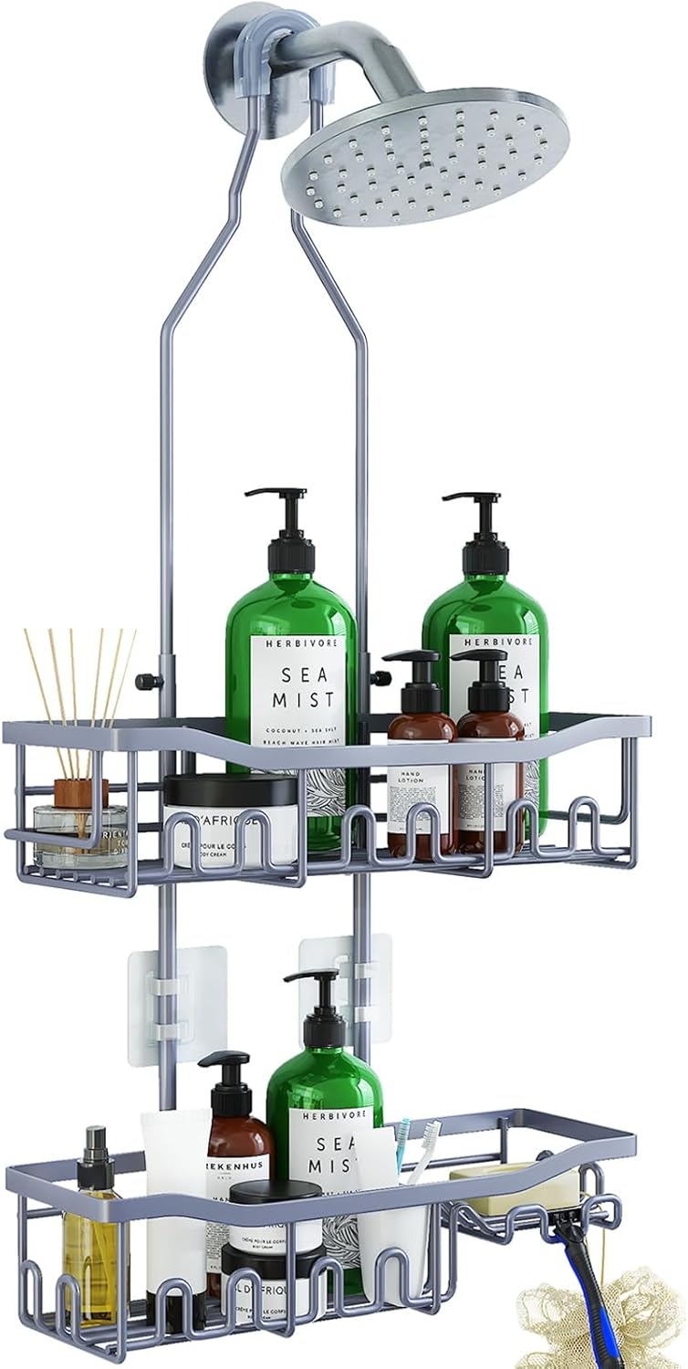 Regine Switzerland Shower Caddy - Rustproof Over Showerhead Organizer with Hooks | Large Size for Shampoo & Soap