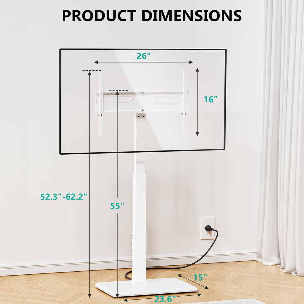 WALI Floor TV Stand with Power Outlet, Tall TV Stand Mount for 32-75 inch TVs up to 110 lbs, Swivel and Height Adjustable TV Stands with Wood Base for Bedroom, Office(TVDVD-7PW), White
