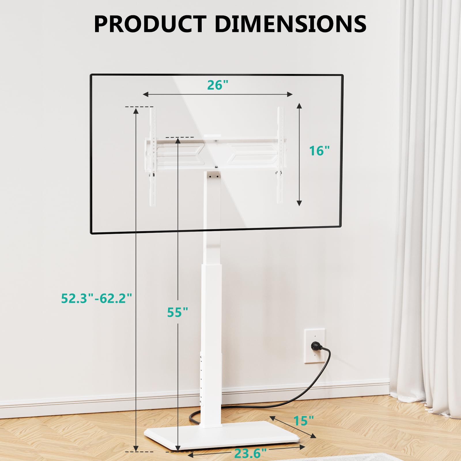 WALI Floor TV Stand with Power Outlet, Tall TV Stand Mount for 32-75 inch TVs up to 110 lbs, Swivel and Height Adjustable TV Stands with Wood Base for Bedroom, Office(TVDVD-7PW), White