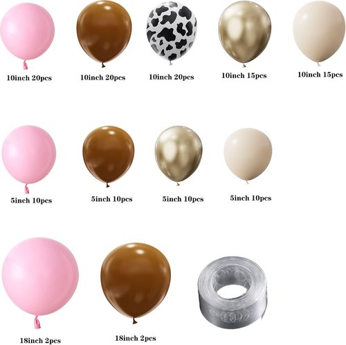 BALONAR Cowgirl Pink Balloons Arch Garland Kit - 135 Pcs with Cow Print & Gold Balloons for Birthday Party