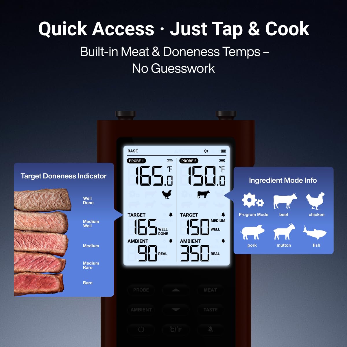 ThermoMaven Smart Wireless Meat Thermometer - 3000FT Range, 6 Sensors, NIST Certified Accuracy, Large LCD