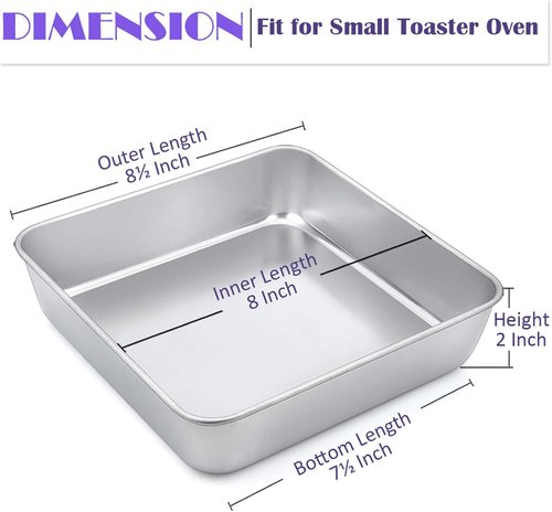 E-far Baking Pan Set | 8 x 8-Inch Square Stainless Steel Bakeware | Non-Toxic & Dishwasher Safe, Set of 3