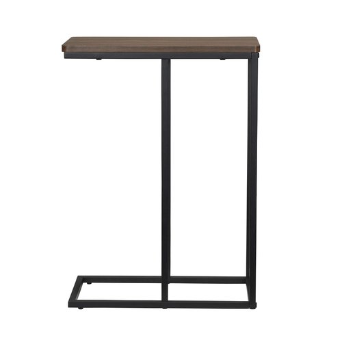 Household Essentials Jamestown C-Shaped for Accessiblity Side End Table Mid Century Walnut Wood Grain and Black Metal