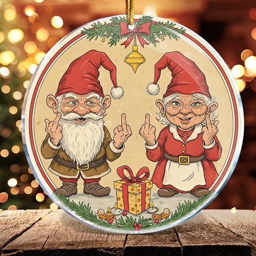 Funny Gnome Middle Finger Christmas Ornament - 3.6" Acrylic
