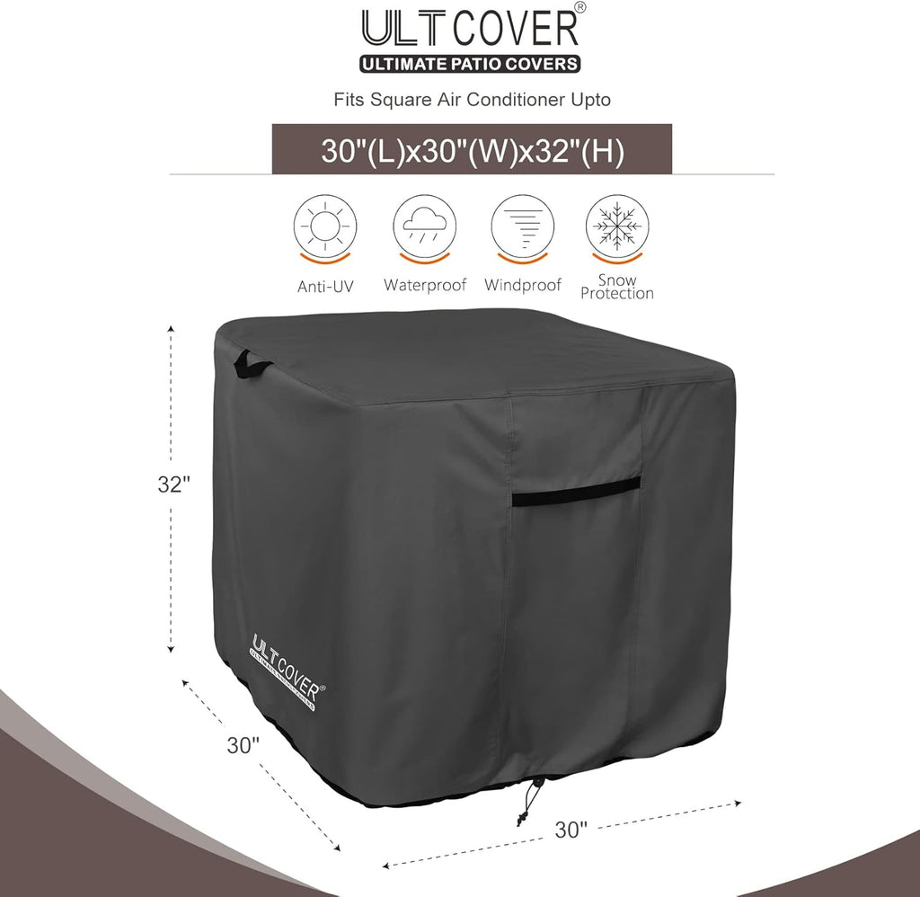 ULTCOVER Waterproof Air Conditioner Cover - Protects Outdoor AC Units Up to 30W x 30D x 32H Inches, Black