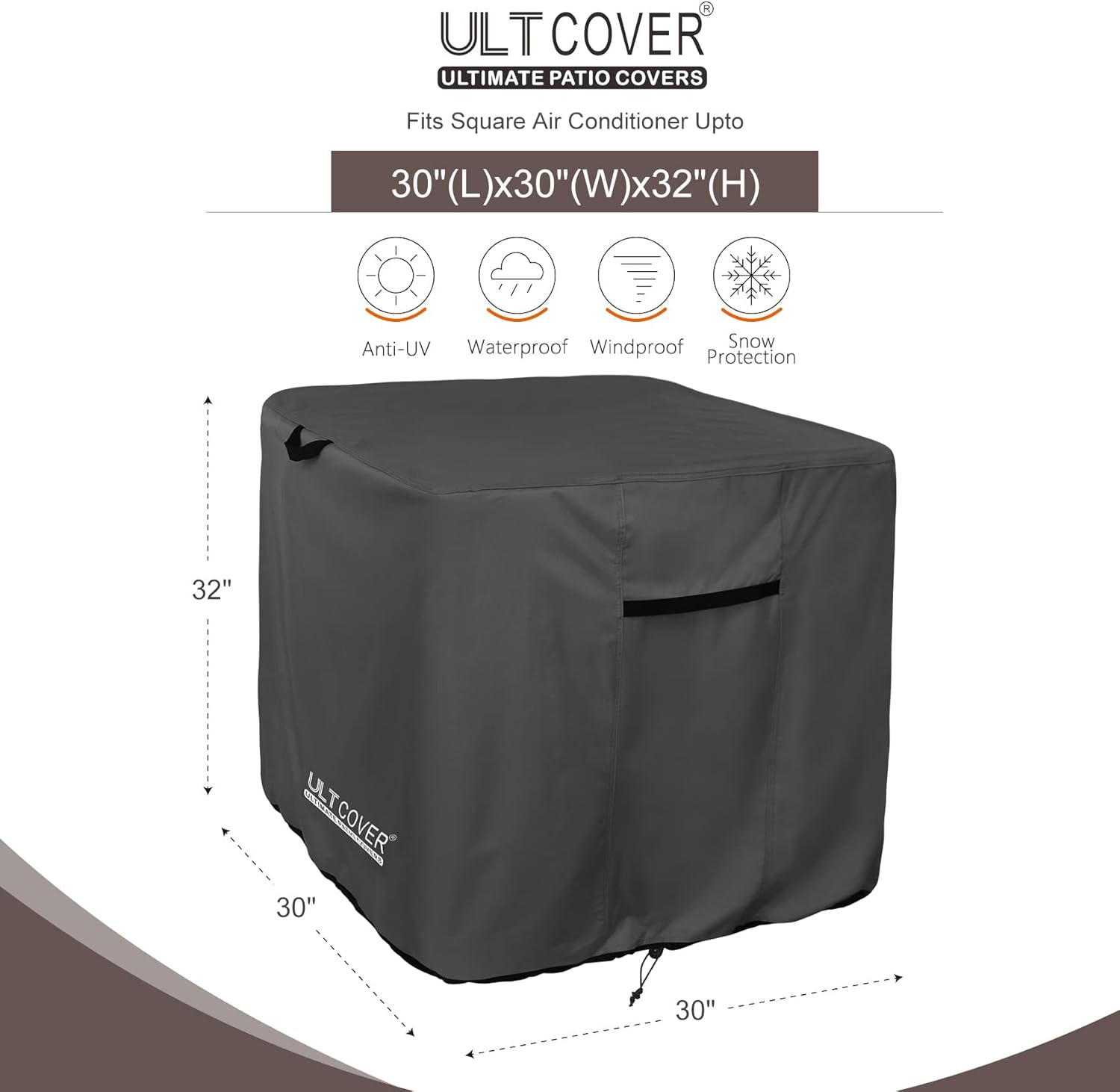 ULTCOVER Waterproof Air Conditioner Cover - Protects Outdoor AC Units Up to 30W x 30D x 32H Inches, Black