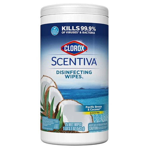 Clorox Scentiva Disinfecting Multi-Surface Cleaner Spray & Disinfecting Wipes, Pacific Breeze & Coconut Scent - Bundle of 2 Items