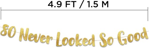 Gold Glitter Banner by Pre-Strung | 80th Birthday Decorations for Men & Women - Perfect Party Supplies