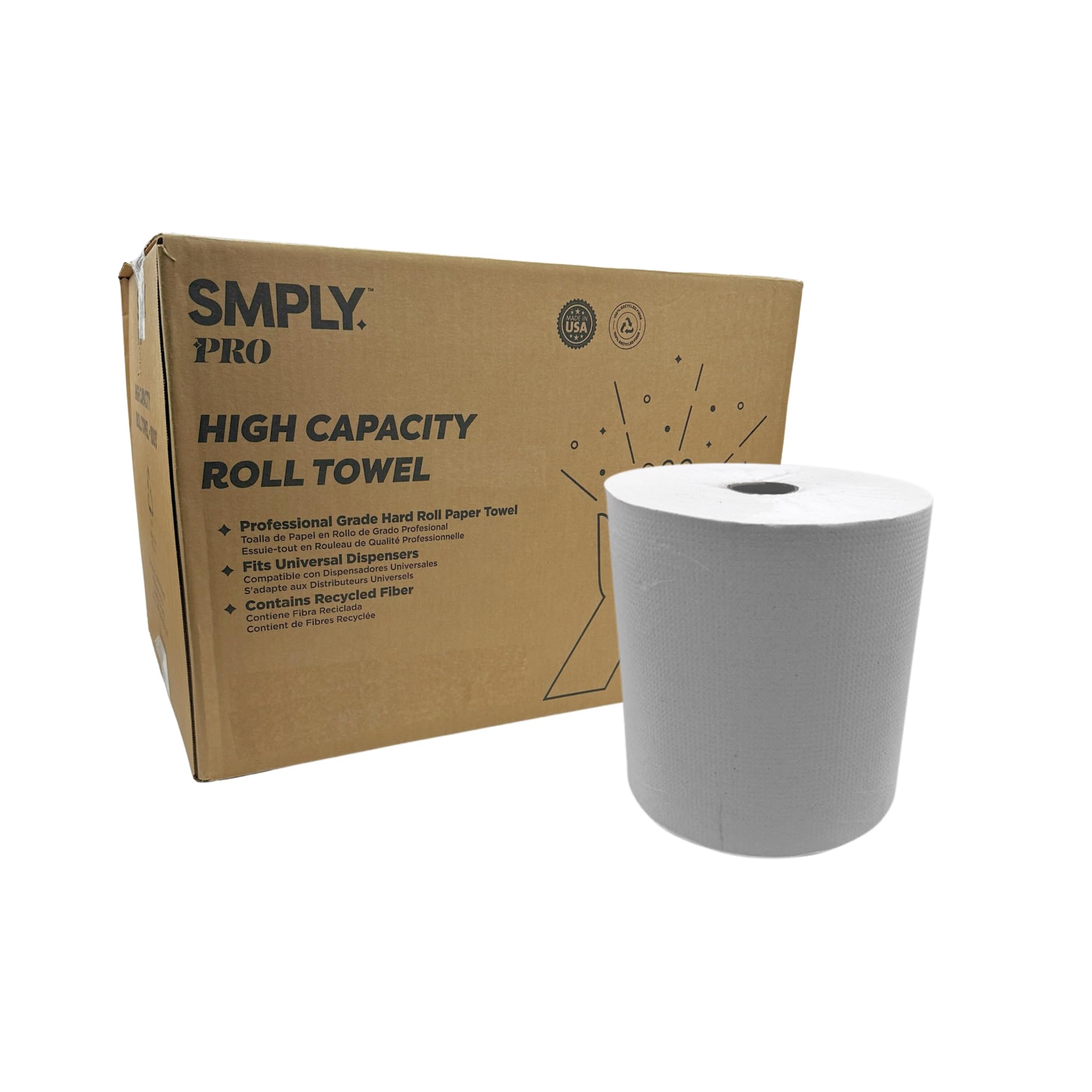 SMPLY PRO Hardwound Roll Towels – 1,000' Length, 12-Roll Case – Universal 1.5" Core Fits Most Commercial Dispensers – Durable 2-Ply White Towels for High-Traffic Restrooms, Kitchens, and Facilities