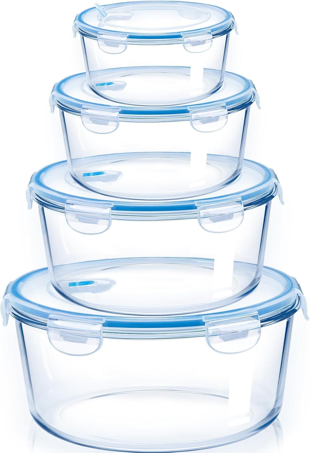 NUTRIUPS Round Glass Food Storage Containers - Airtight Lids for Meal Prep | 4-Piece Set, 15oz Each
