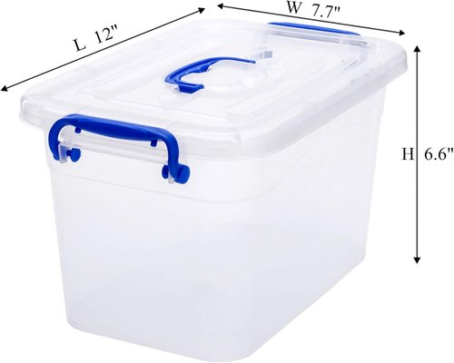 Clear Storage Box 6-Pack | 7 Quart Plastic Latch Bins with Handle - 6.5 Liter Capacity