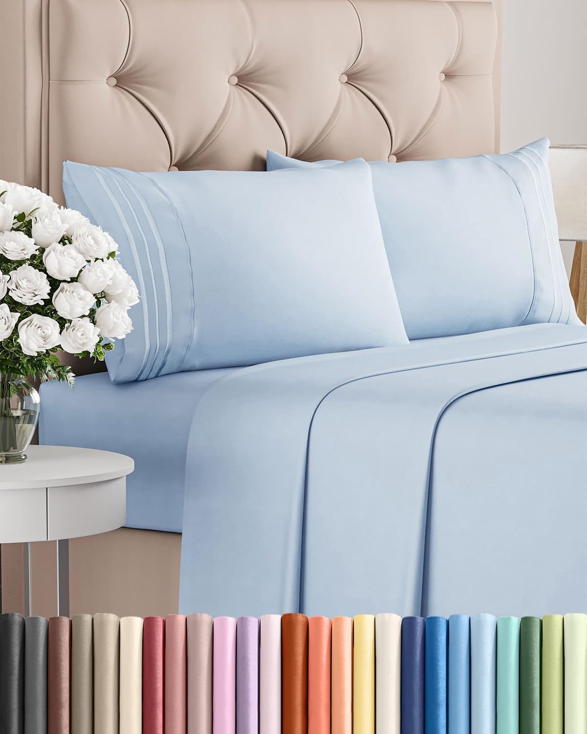 Skiennix Full Size 4-Piece Sheet Set - Ultra-Soft Cooling Bedding - Deep Pockets, Wrinkle-Free - Sky Blue